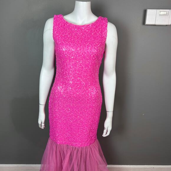 Faeriesty Mermaid dress Gown Size L Hot Pink sequins fairy Legally Blonde Prom - Picture 4 of 12